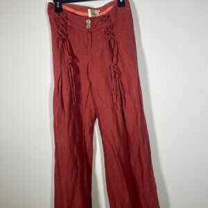 Anthropologie Elevenses Women's 2 Linen Pant Wide Flare Leg Burnt Orange Boho!